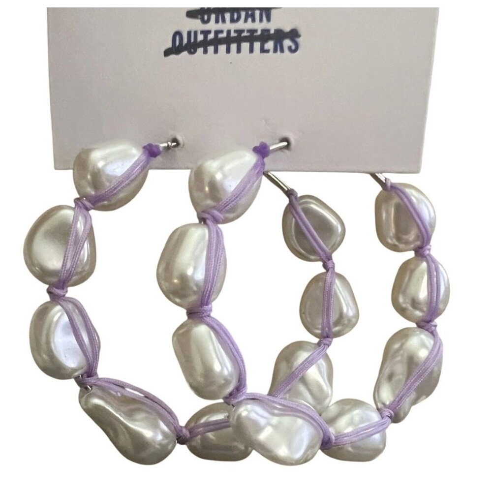 Urban Outfitters Pearl Like Hoop Earrings With Lavender Cord